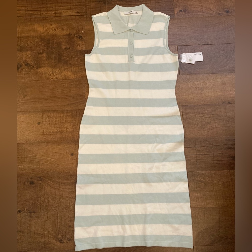 JustFab NWT Coastal Sleeveless Polo Striped Midi Dress Pastel Mint Women’s L
